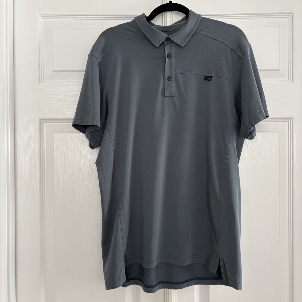 Arc'teryx Captive Polo Shirt Mens L Blue Grey Performance Stretch Golf Hiking